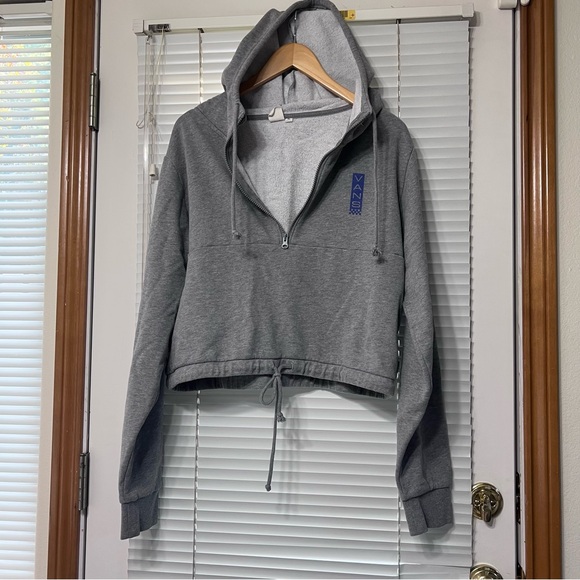 VANS Women’s Girls Heather Gray Cropped Hoodie Sweatshirt with Blue Logo Size XL - Picture 2 of 8